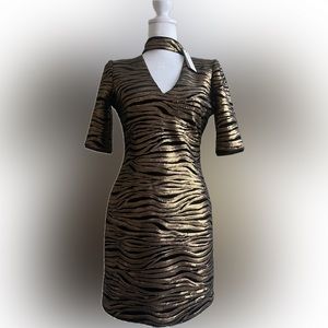 Alice + Olivia Inka V-Neck Dress in Black & Bronze